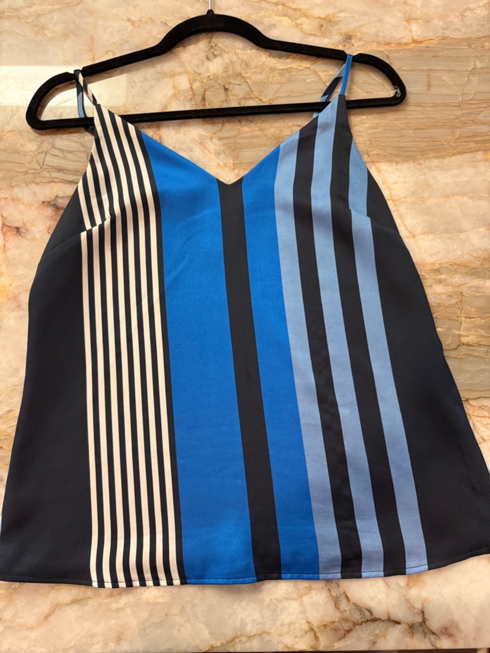 Banana Republic Blue and Black Striped Satin Camisole